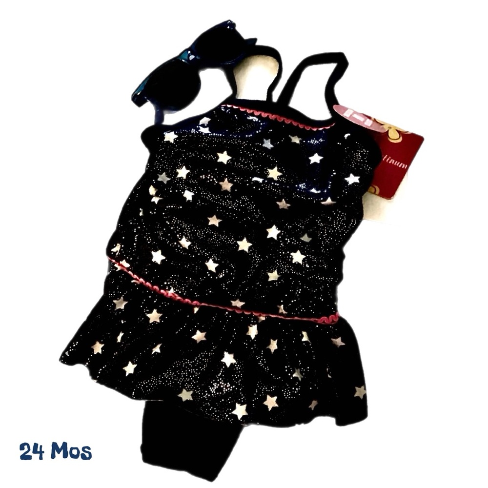 Pink Platinum One Piece Swimsuit - 24 Months  NWT Dark Blue w/ Silver Stars